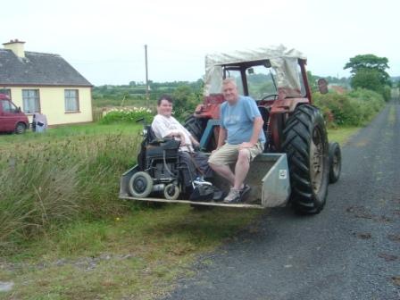 Travelling into town on the tractor