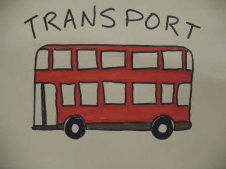 A bus with Transport on top of it