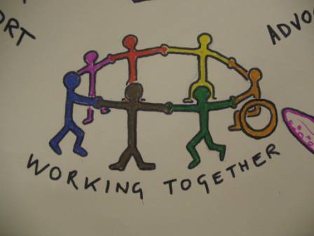 A circle of people with working together written under them
