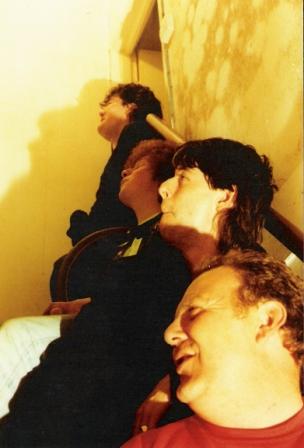 Another Dead  Rabbit pictured up a flight of stairs, from the bottom: Wiz, Nick, Angus and John.